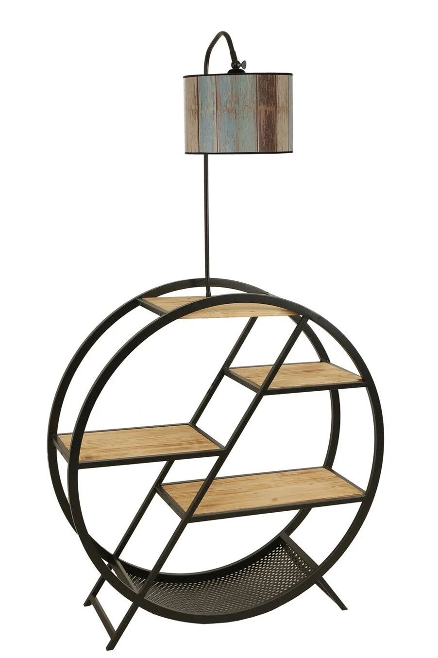 Plüton Yanık Ahşap Sehpalı Silindir Renkli Abajurlu Lambader