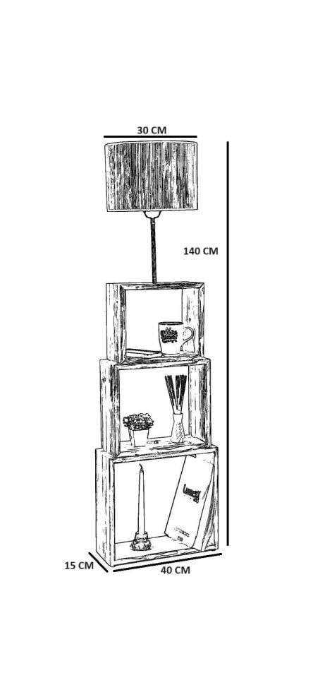 Puzzle Ceviz Silindir Açık Hasır Gri Abajurlu Lambader