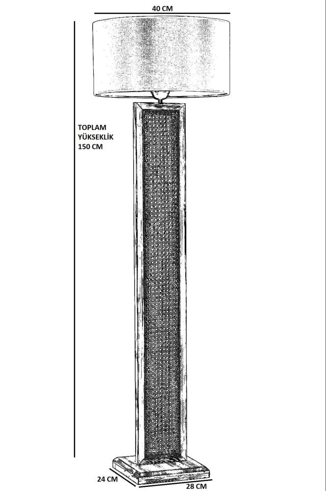 Ribon Ceviz Silindir Rattan Abajurlu Lambader