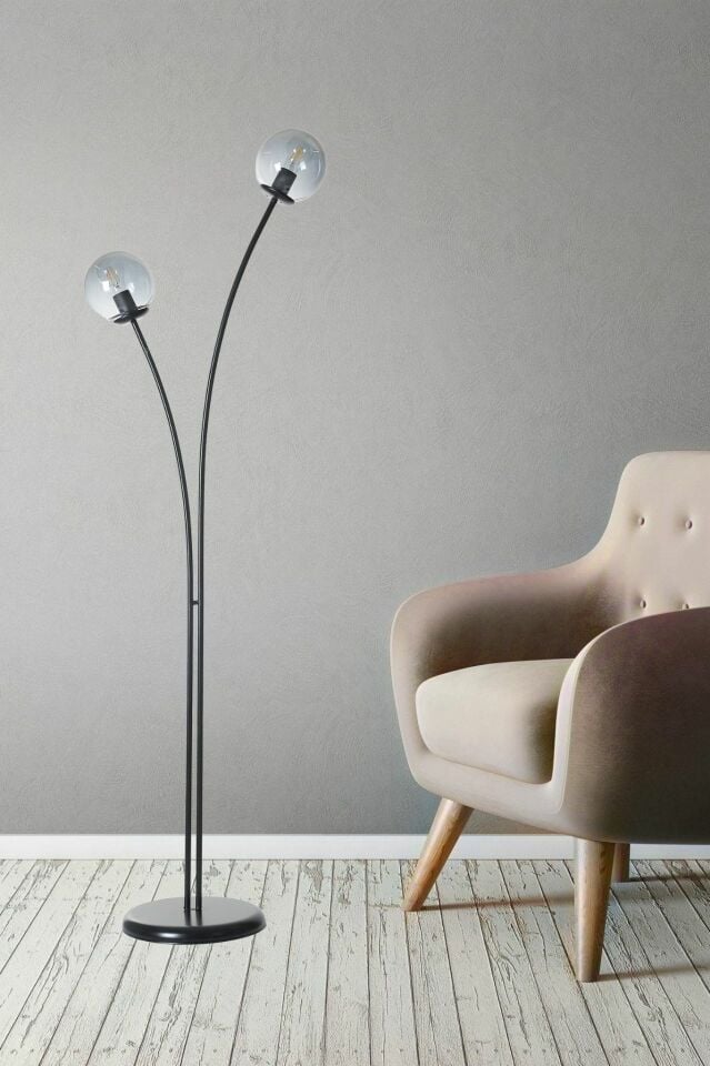 Rose 2'li Siyah Füme Camlı Lambader