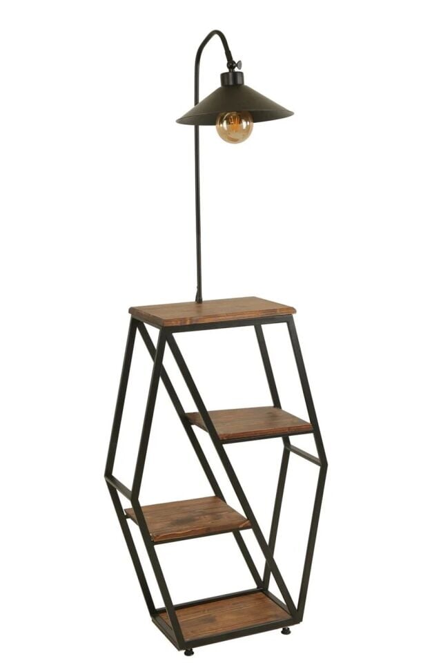 Sembol Ceviz Sehpalı Metal Başlıklı Lambader