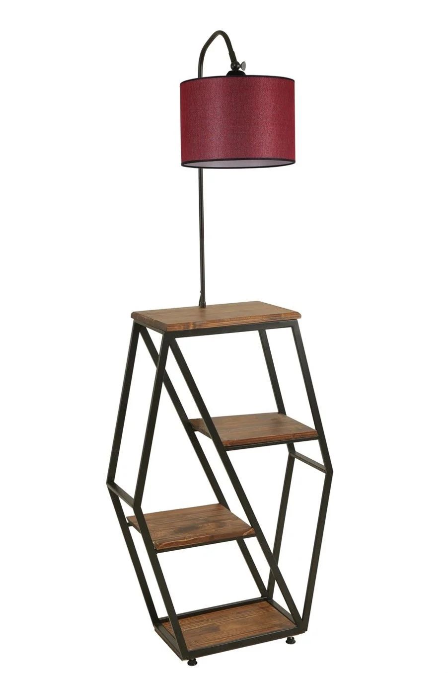 Sembol Ceviz Sehpalı Silindir Hasır Bordo Abajurlu Lambader