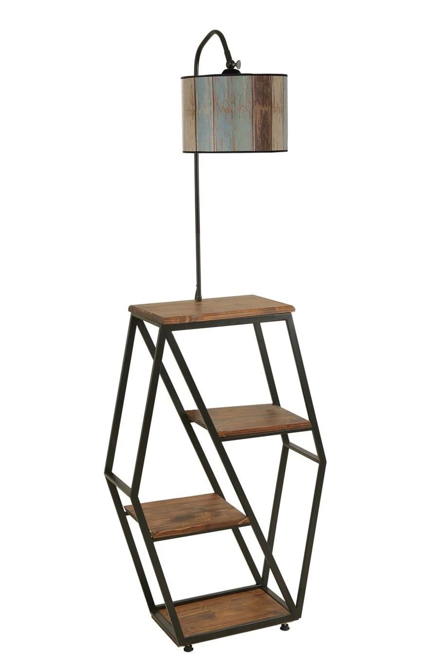 Sembol Ceviz Sehpalı Silindir Hasır Renkli Abajurlu Lambader