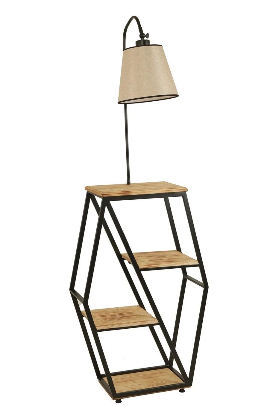 Sembol Yanık Ahşap Sehpalı Piramit Açık Hasır Abajurlu Lambader