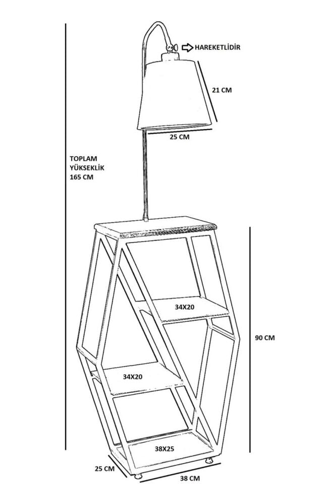 Sembol Yanık Ahşap Sehpalı Piramit Açık Hasır Abajurlu Lambader