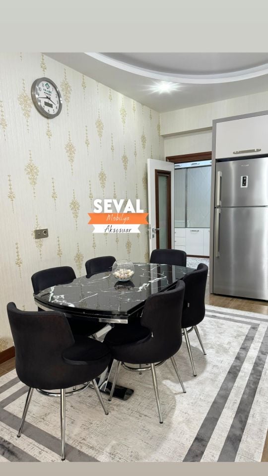 Siyah Mermer İkon Masa + Adasan Sandalye Takımı