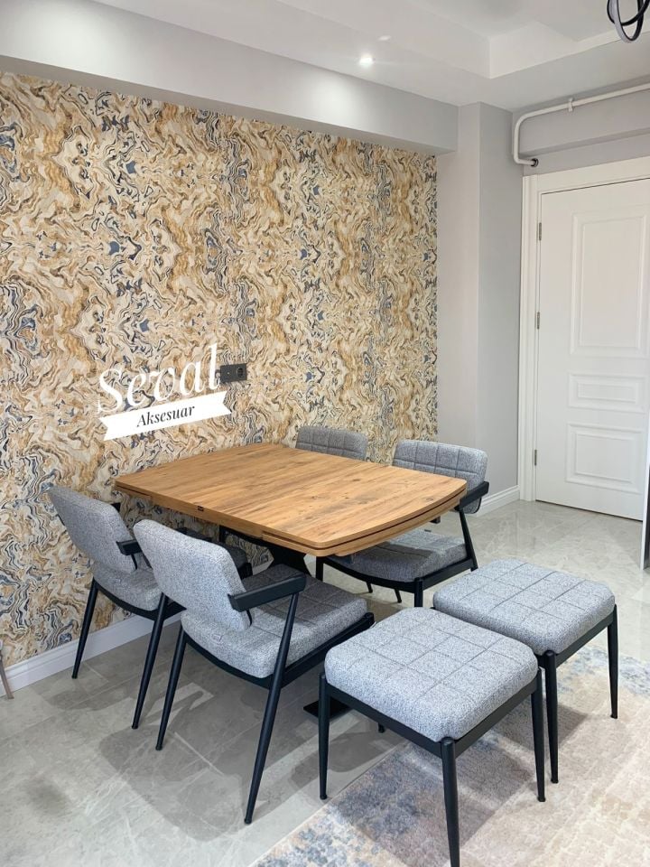 Ceviz Gold Masa + Klas Sandalye + Klas Tabure Takımı