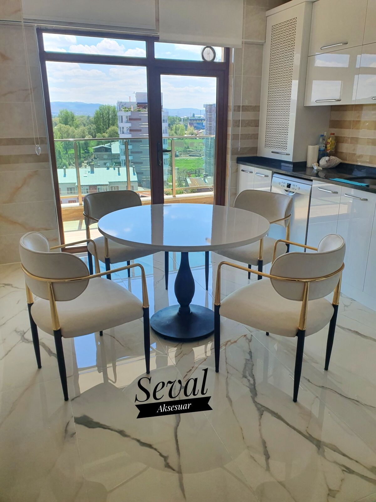 Beyaz Damla Masa + Poyraz Sandalye Takımı