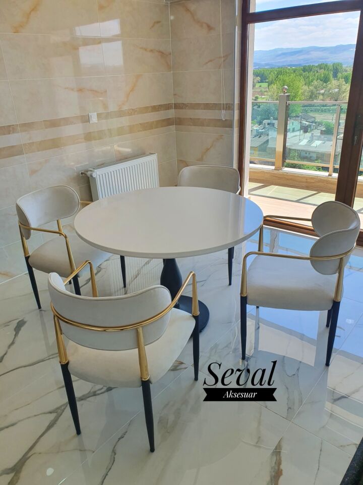 Beyaz Damla Masa + Poyraz Sandalye Takımı