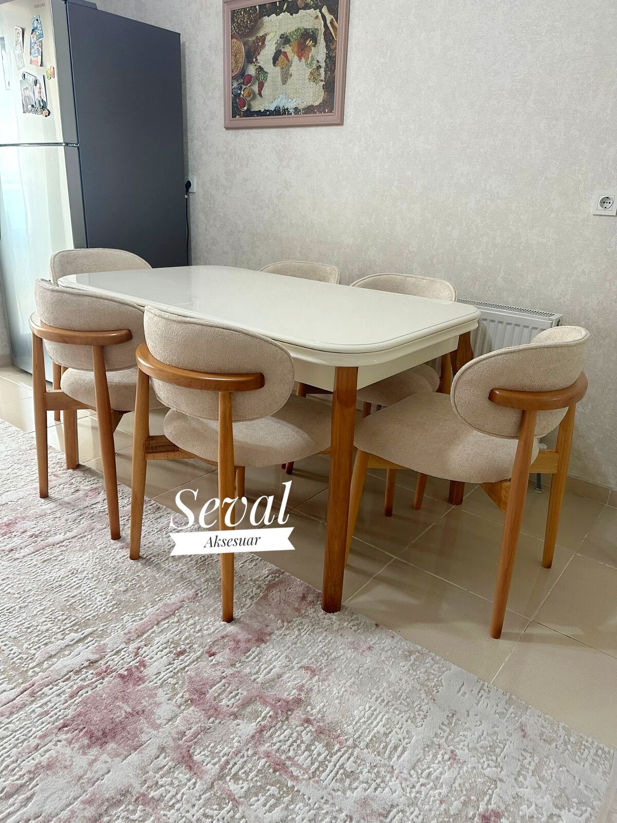 Krem Talha Masa + Polo Sandalye Takımı