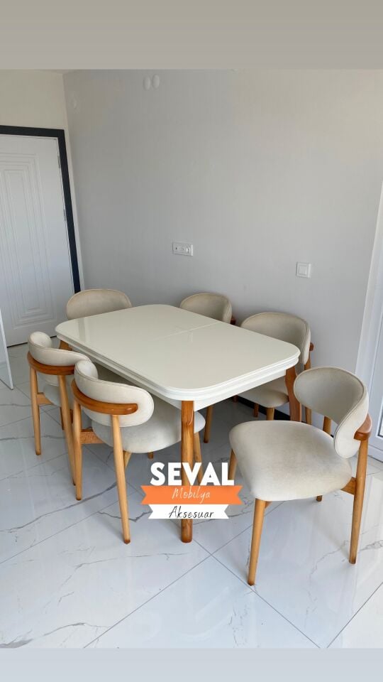 Krem Talha Masa + Polo Sandalye Takımı