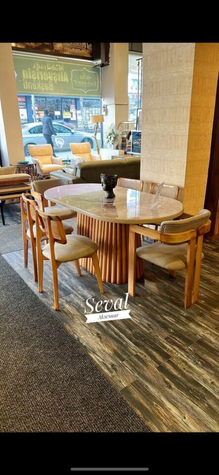 PTT Mermer Desen Masa + T, Zion Sandalye Takımı