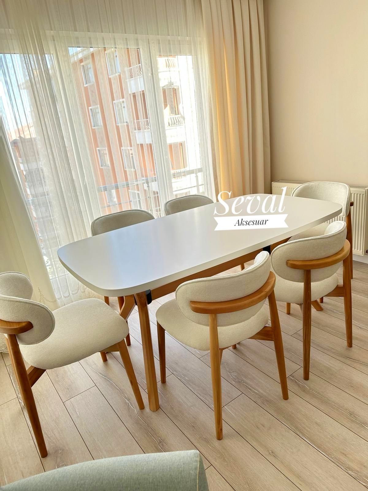 Krem Yılan Masa + Polo Sandalye Takımı