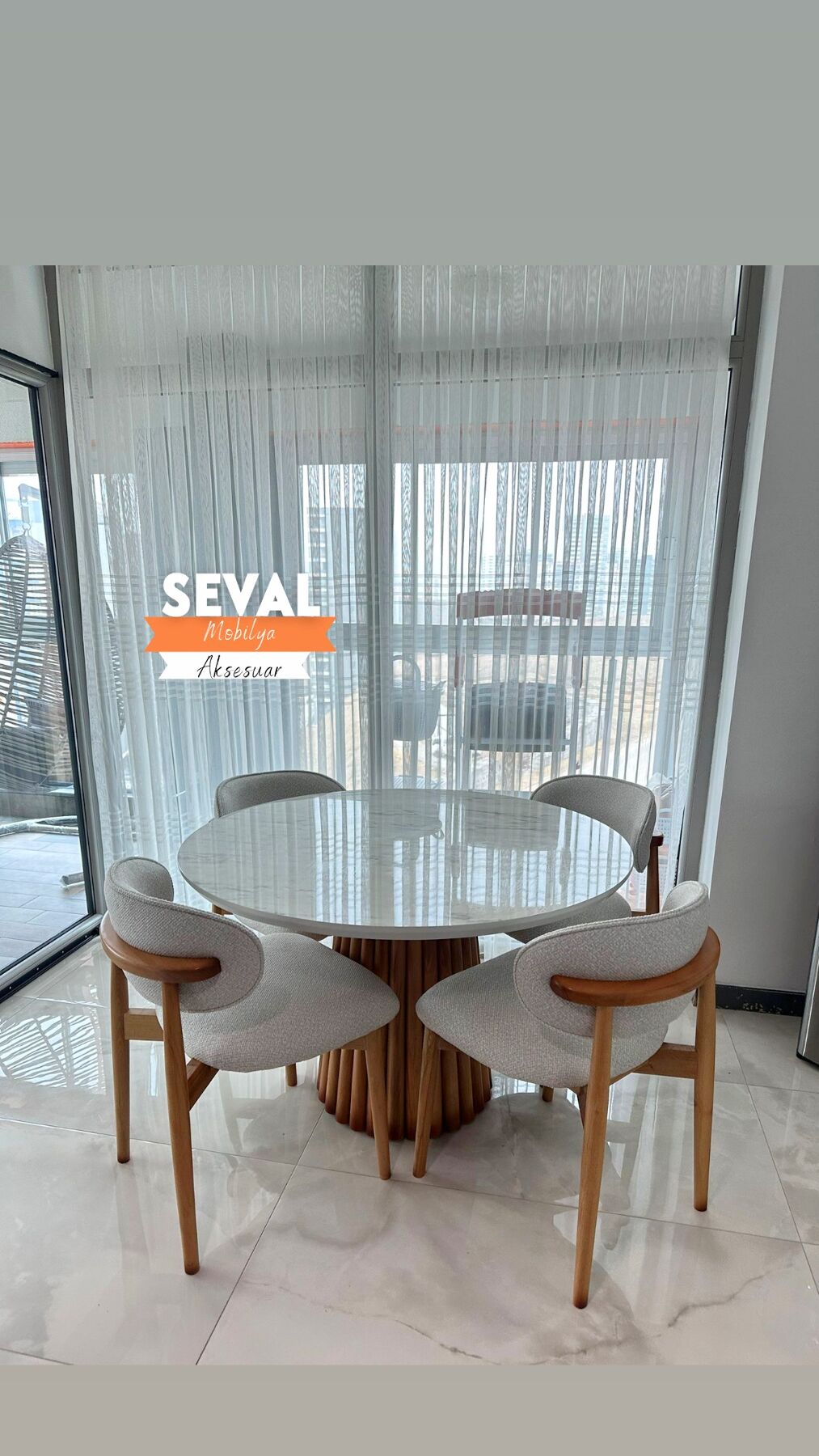 PTT Marmo Yuvarlak Masa + Polo Sandalye Takımı