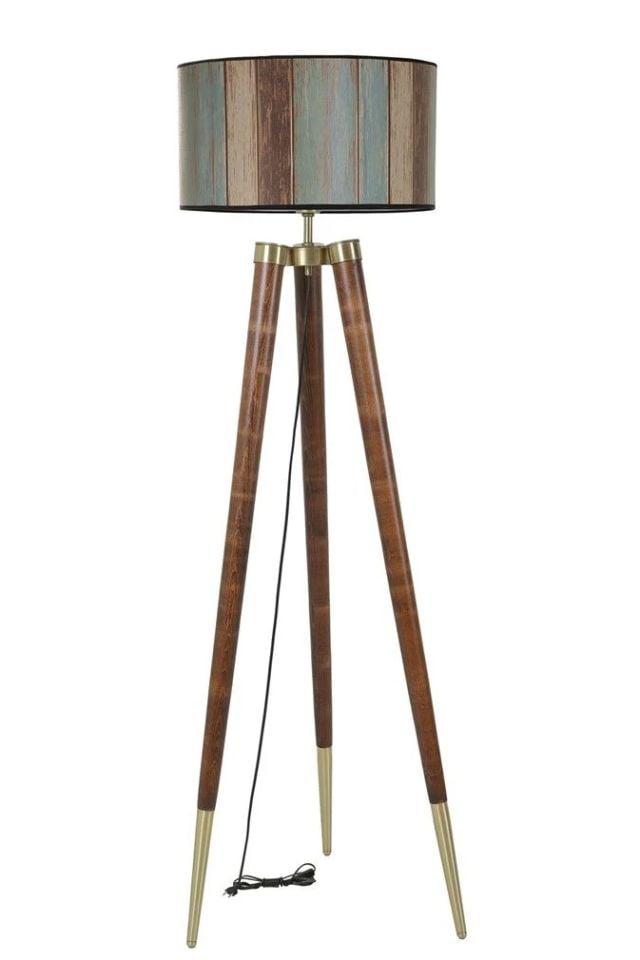 Stil Ceviz Eskitme Silindir Renkli Abajurlu Lambader