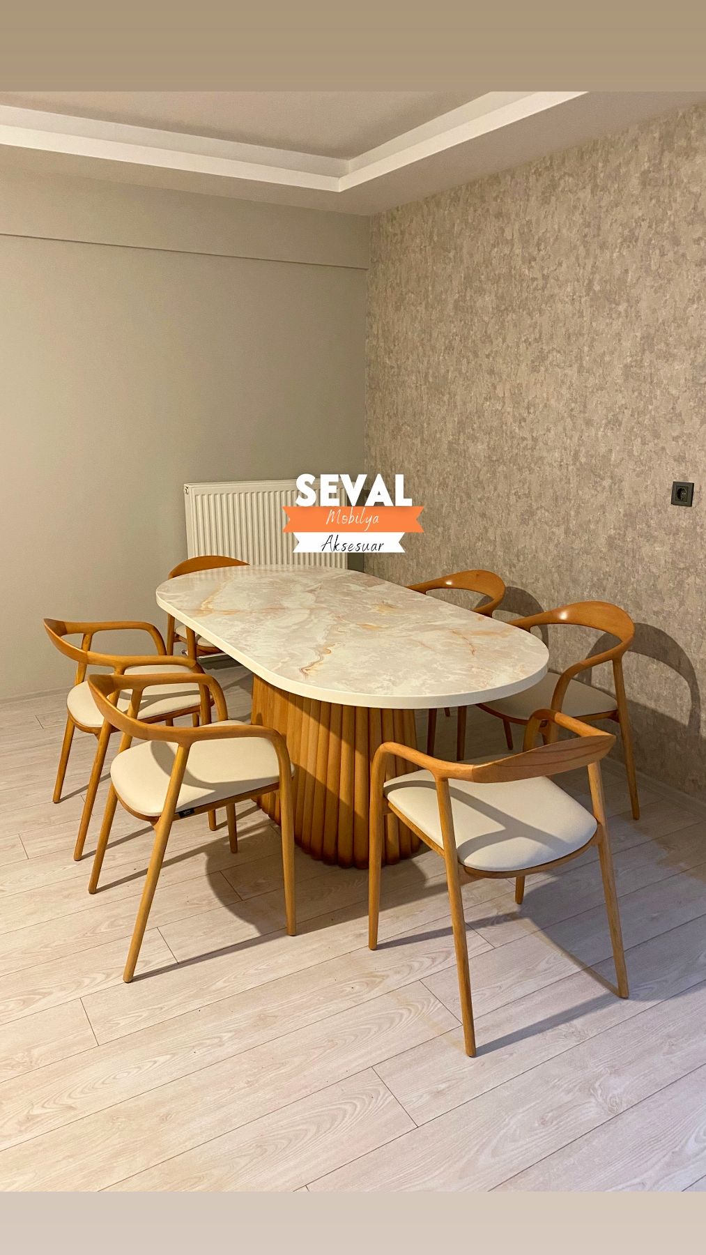 PTT Krem Mermer Masa + Yılan Sandalye Takımı