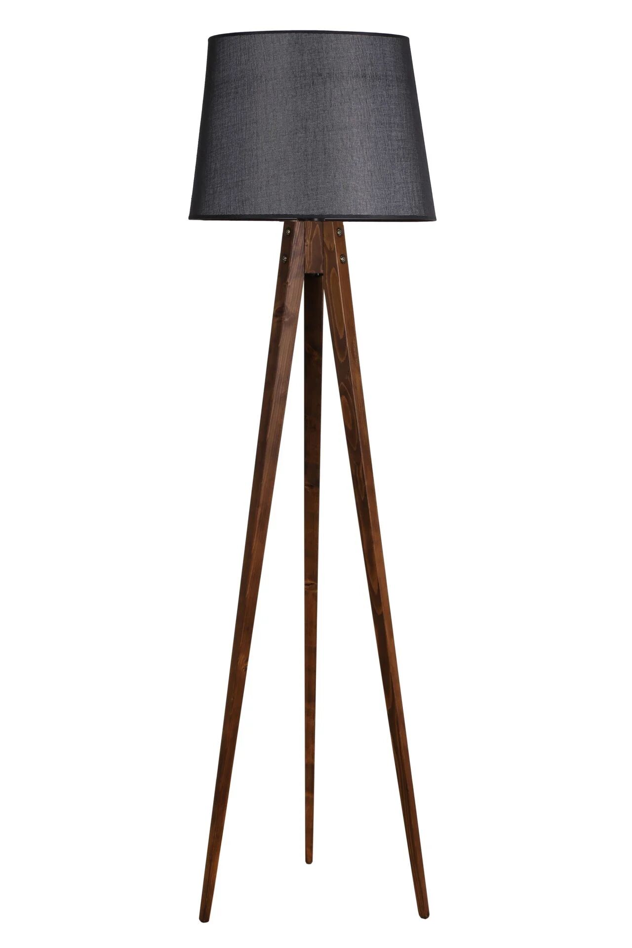 Tripod Ceviz Piramit Hasır Siyah Abajurlu Lambader