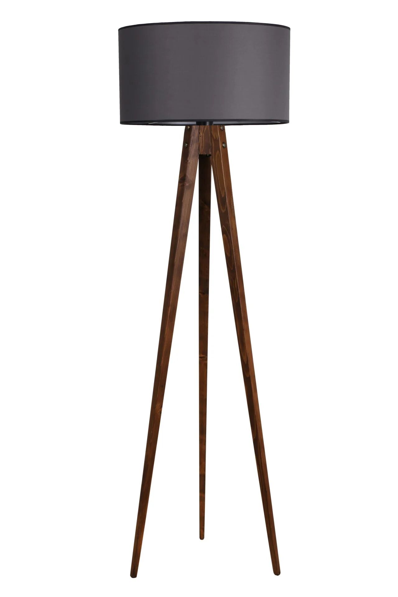 Tripod Ceviz Silindir Hasır Koyu Gri Abajurlu Lambader