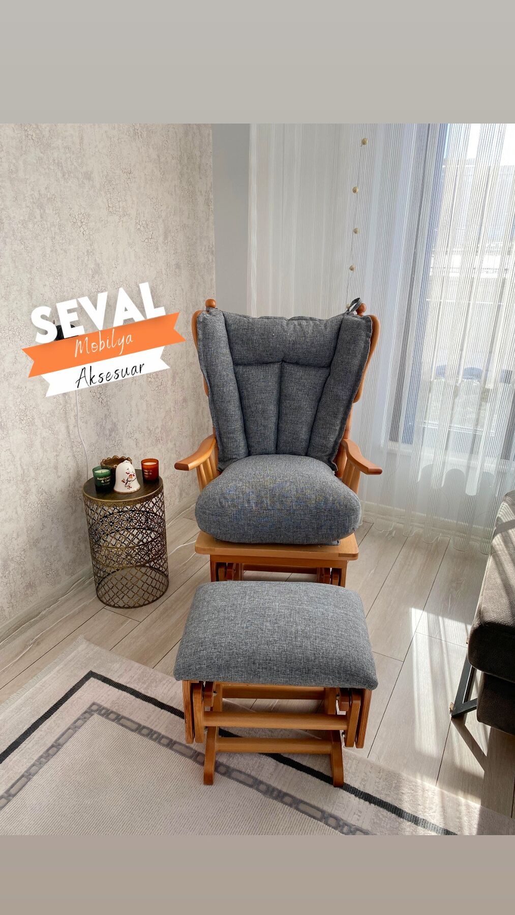 Mama Ceviz - Gri Sallanan Sandalye