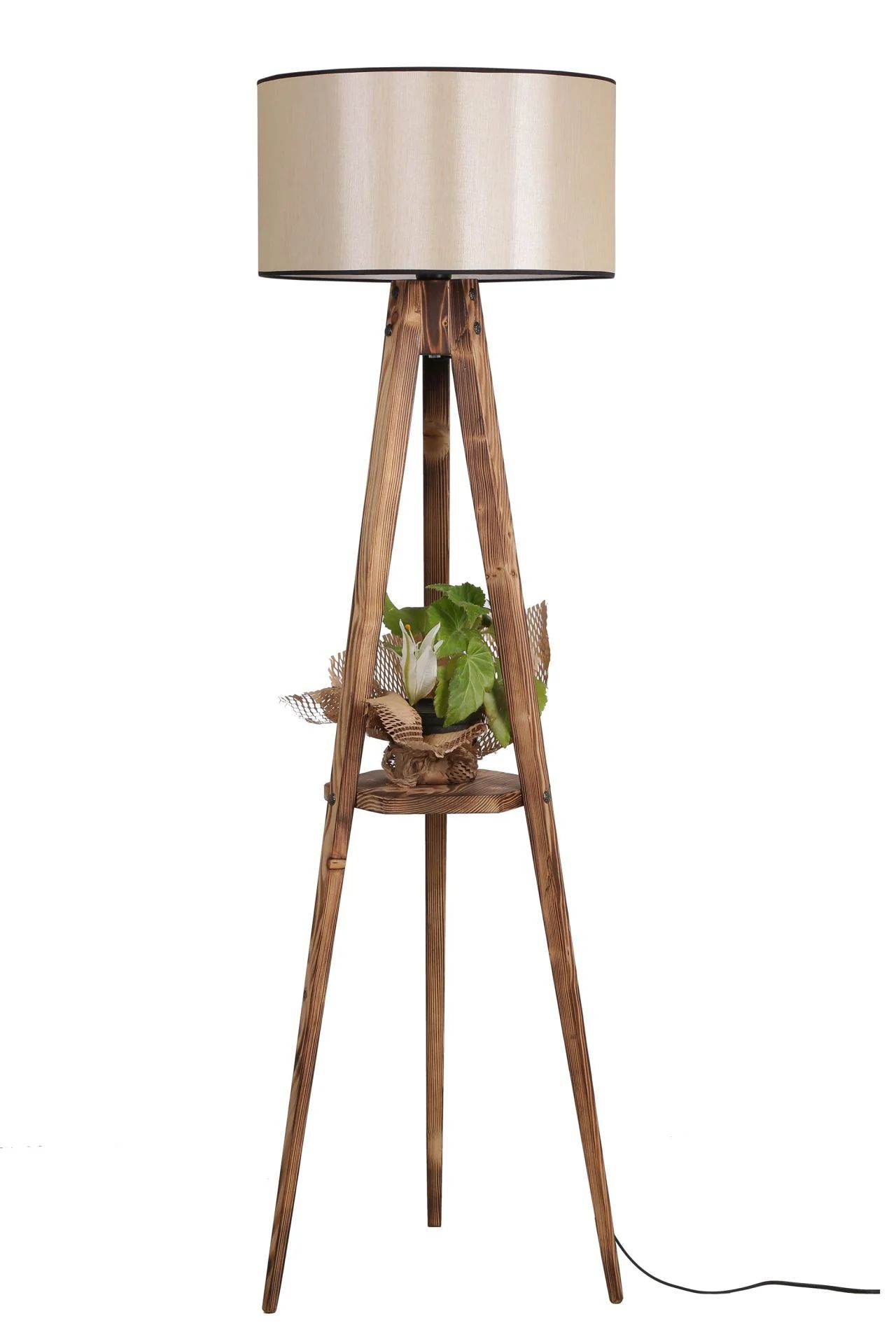 Tripod Yanık Sehpalı Silindir 15-3 Abajurlu Lambader