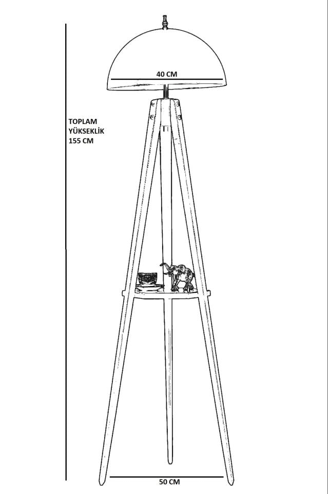 Tripod Siyah Sehpalı Rattan Abajurlu Lambader