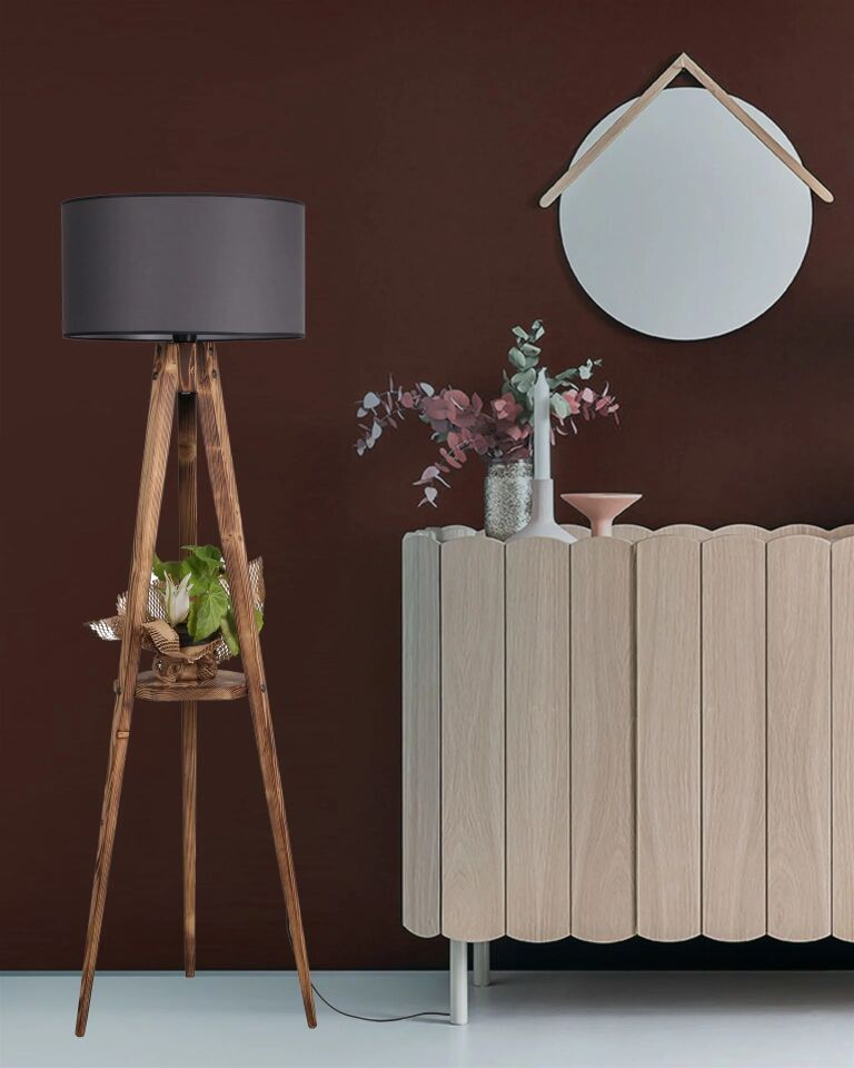 Tripod Yanık Sehpalı Silindir Hasır Koyu Gri Abajurlu Lambader