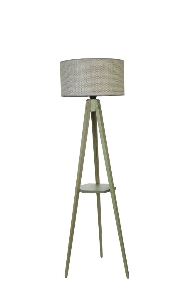 Tripod Yeşil Sehpalı Silindir Bambu 06 Abajurlu Lambader
