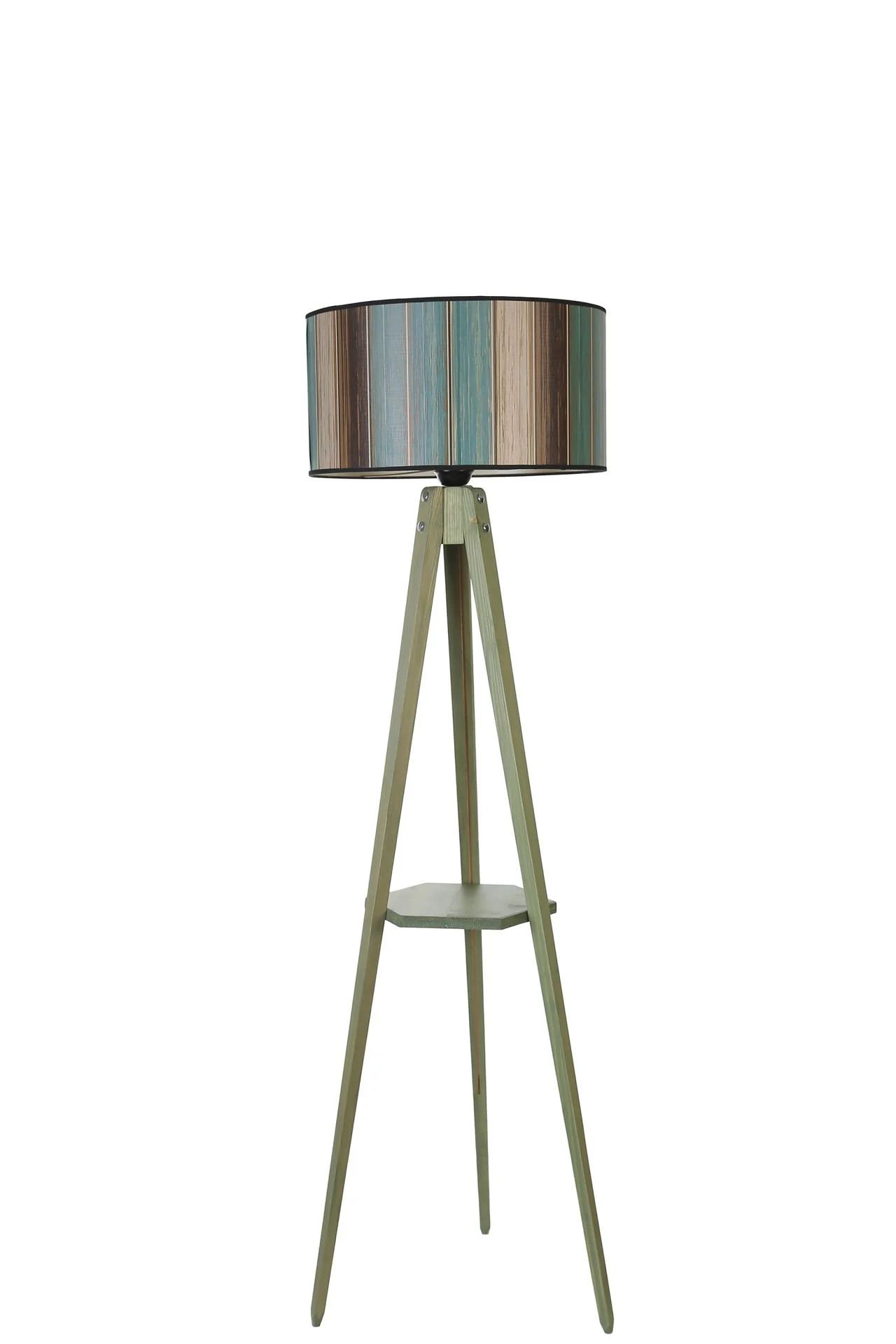 Tripod Yeşil Sehpalı Silindir Renkli Abajurlu Lambader
