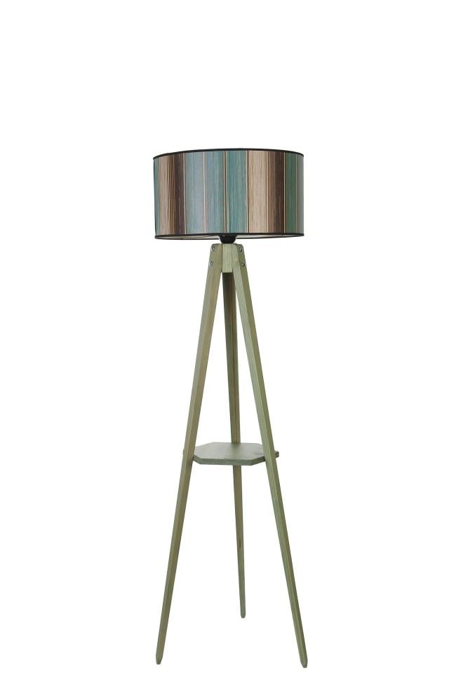 Tripod Yeşil Sehpalı Silindir Renkli Abajurlu Lambader