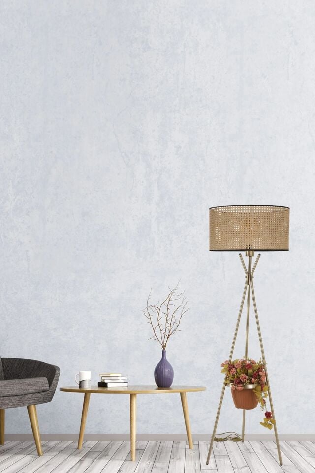 Venedik Eskitme Silindir Rattan Abajurlu Lambader