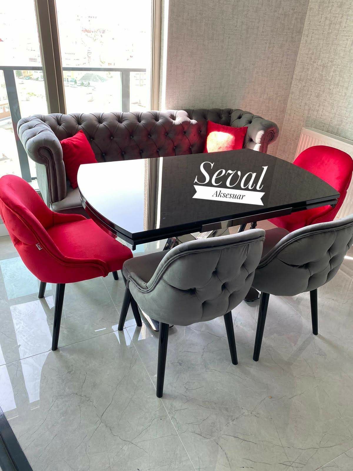 Chester Bank Takımı + 4 Dış Premium Sandalyeli (Gri)