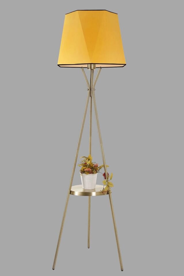 Venedik Eskitme Sehpalı Altıgen Hardal Abajurlu Lambader