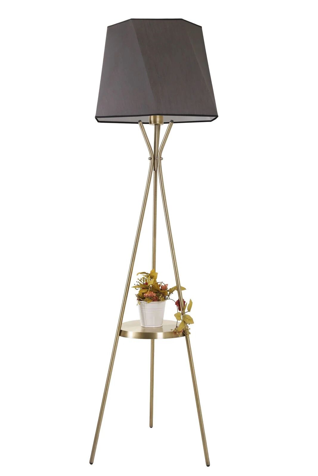 Venedik Eskitme Sehpalı Altıgen Koyu Gri Abajurlu Lambader