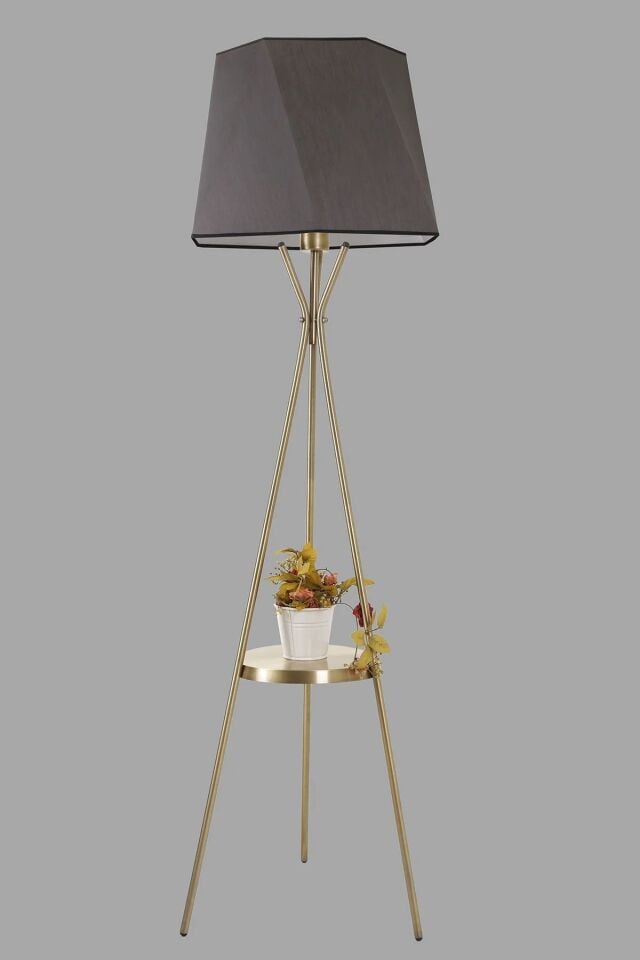 Venedik Eskitme Sehpalı Altıgen Koyu Gri Abajurlu Lambader