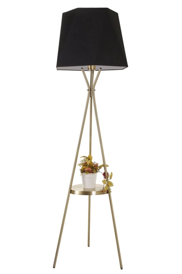 Venedik Eskitme Sehpalı Altıgen Siyah Abajurlu Lambader