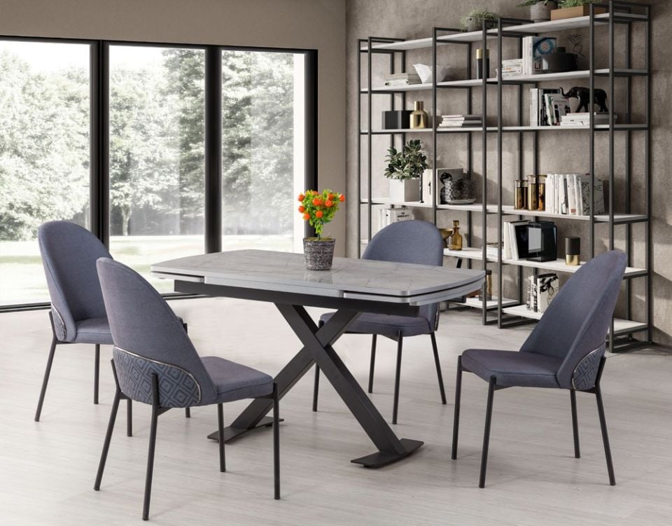 Gri Mermer Gold Masa + Kuğu Sandalye Takımı