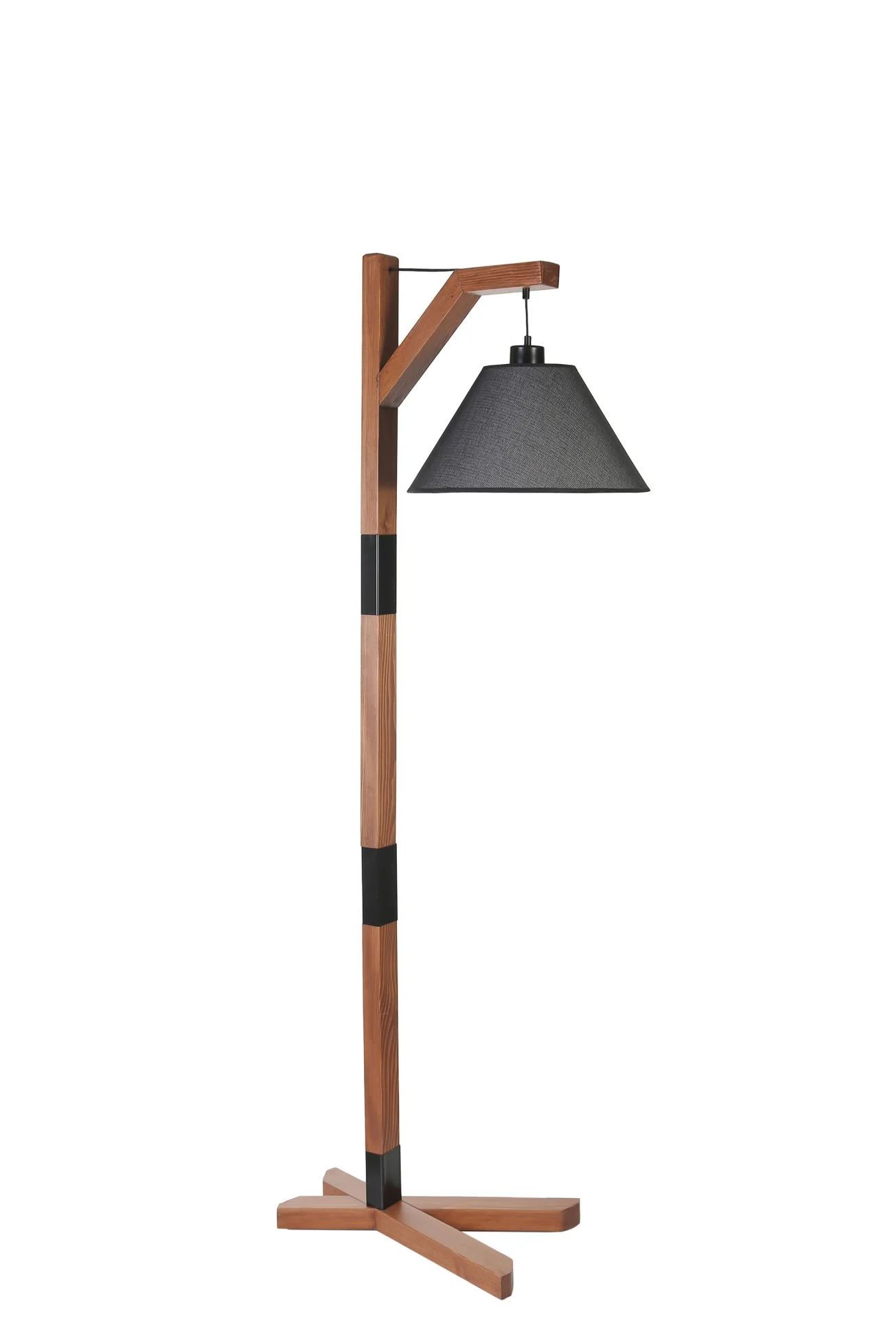 Yeni Liza Ceviz Piramit Siyah Hasır Abajurlu Lambader