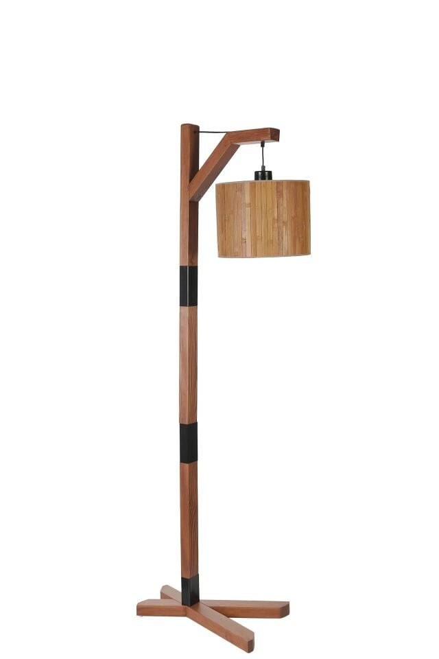 Yeni Liza Ceviz Silindir Bambu 01 Abajurlu Lambader