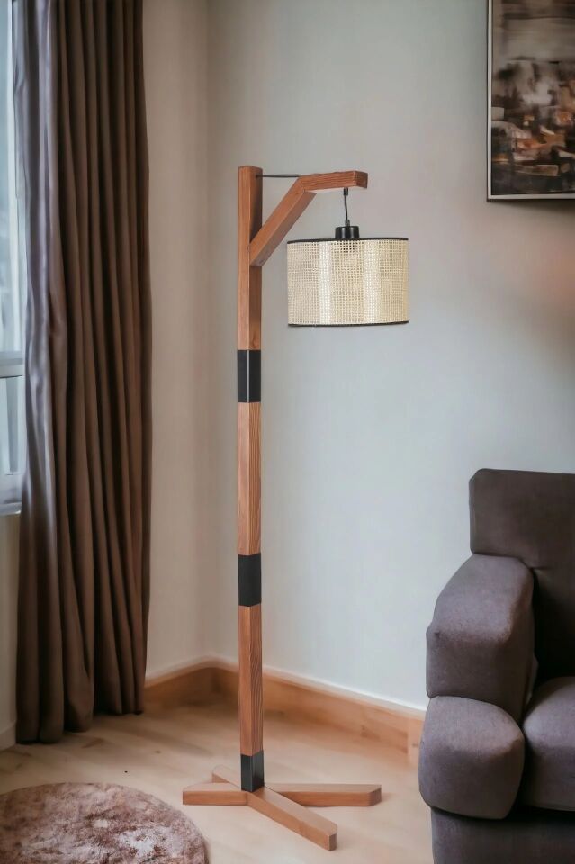 Yeni Liza Ceviz Silindir Petek Abajurlu Lambader