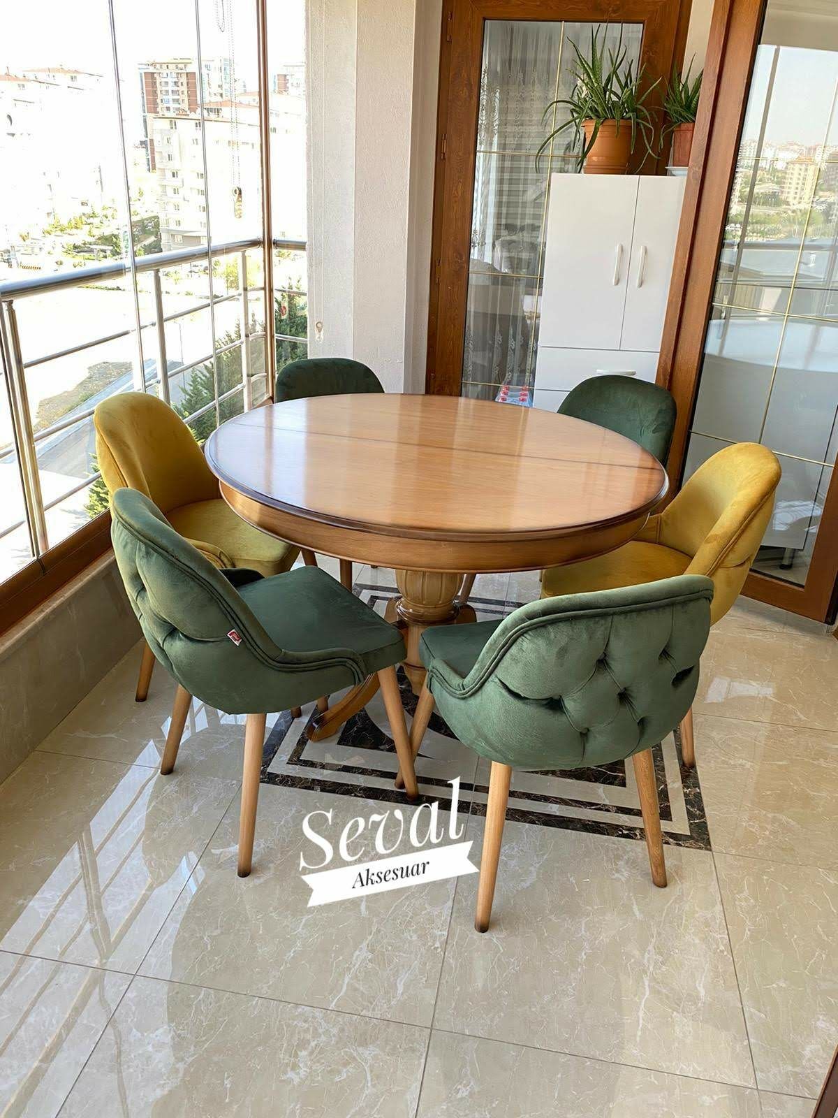 Naturel Yuvarlak Açılır Masa + Dış Premium Sandalye Takımı