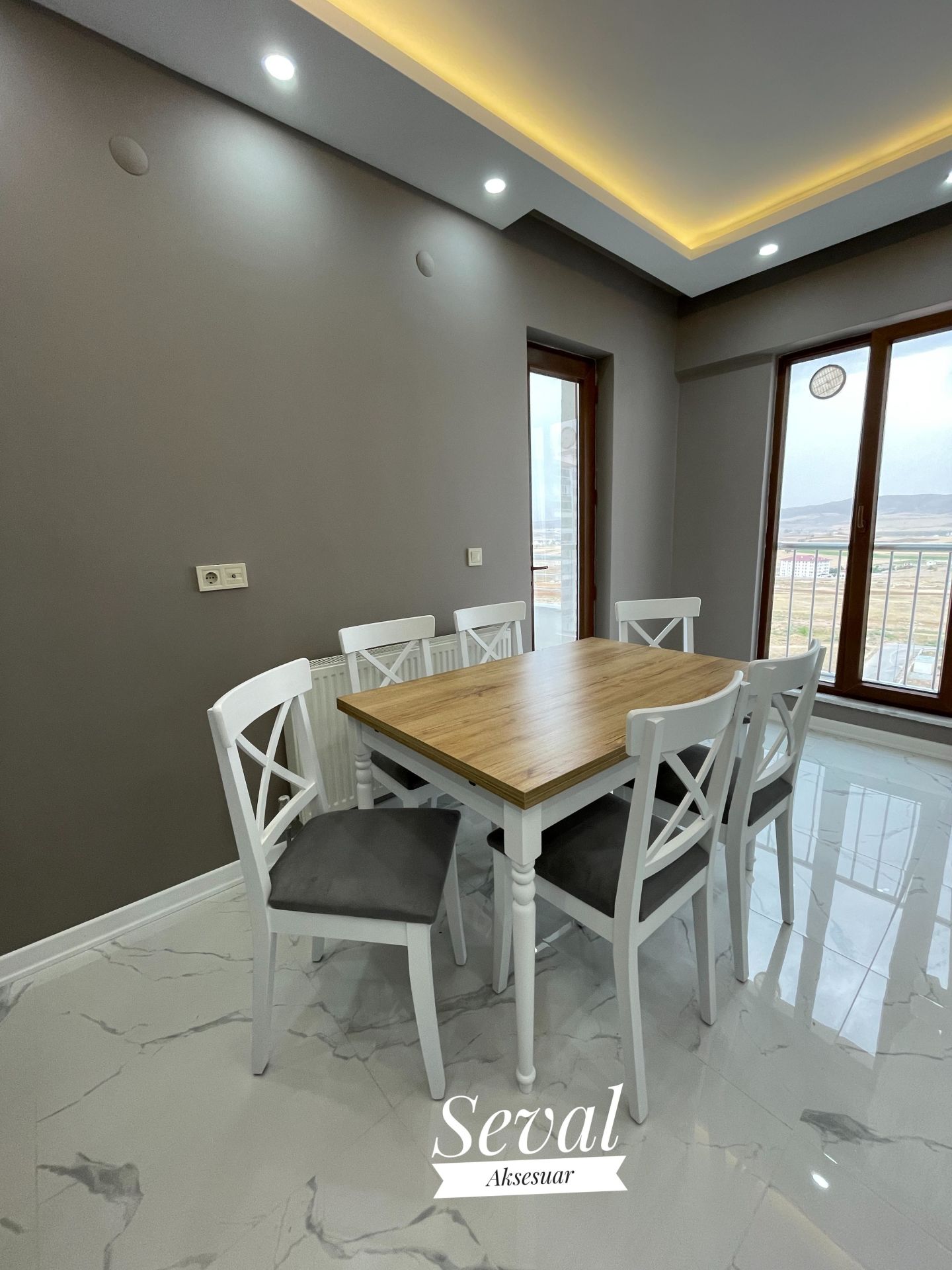 Savano Seval Masa + X Sandalye Takımı (6 Sandalyeli)