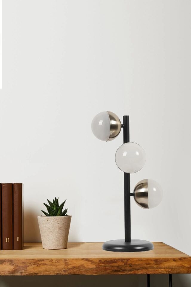 Lucas 3'lü Siyah Mat Krom Ledli Masa Lambası