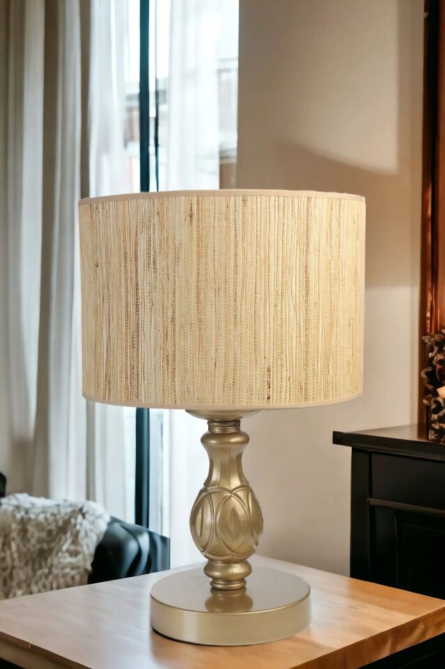 Olimpiyat Eskitme Silindir Bambu 010 Abajurlu Masa Lambası