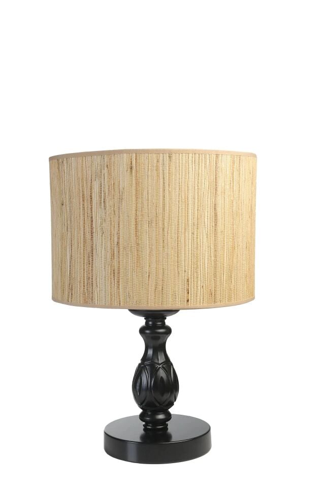 Olimpiyat Siyah Silindir Bambu 010 Abajurlu Masa Lambası