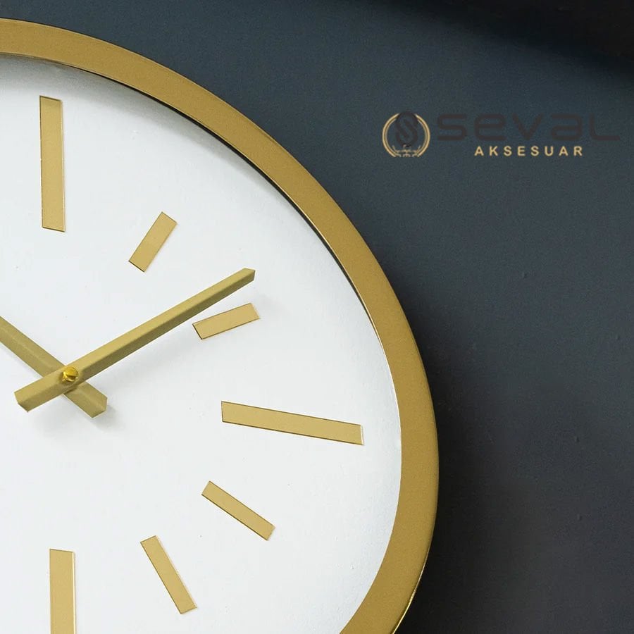 40 CM Metal Gold Beyaz Camlı Duvar Saati,Metal Camlı Duvar Saati