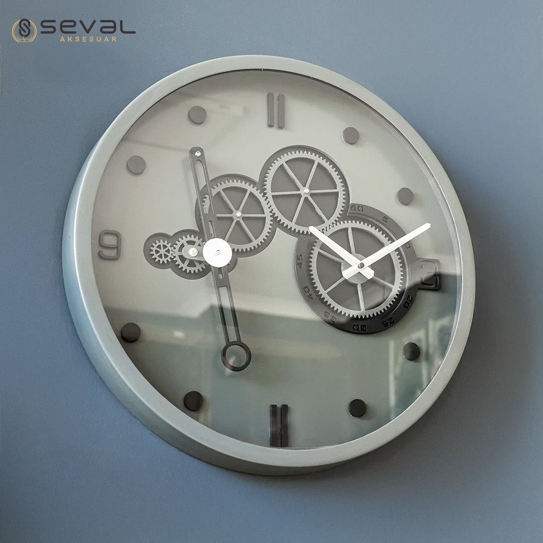 60 CM Metal Eskitme-Hâki Renkli Elektronik Sarkaçlı Çarklı Camlı Duvar Saati,Metal Salon Ofis Duvar Saati