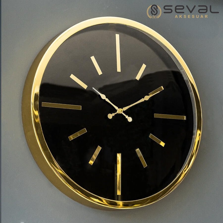 60 CM Metal Gold Camlı Duvar Saati,Salon Ofis Duvar Saati