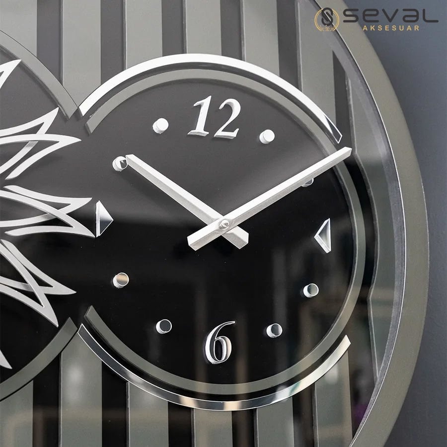 60 CM Metal Haki-Gümüş Örüntülü Pervane Çarklı Camlı Duvar Saati,Metal Salon Ofis Duvar Saati