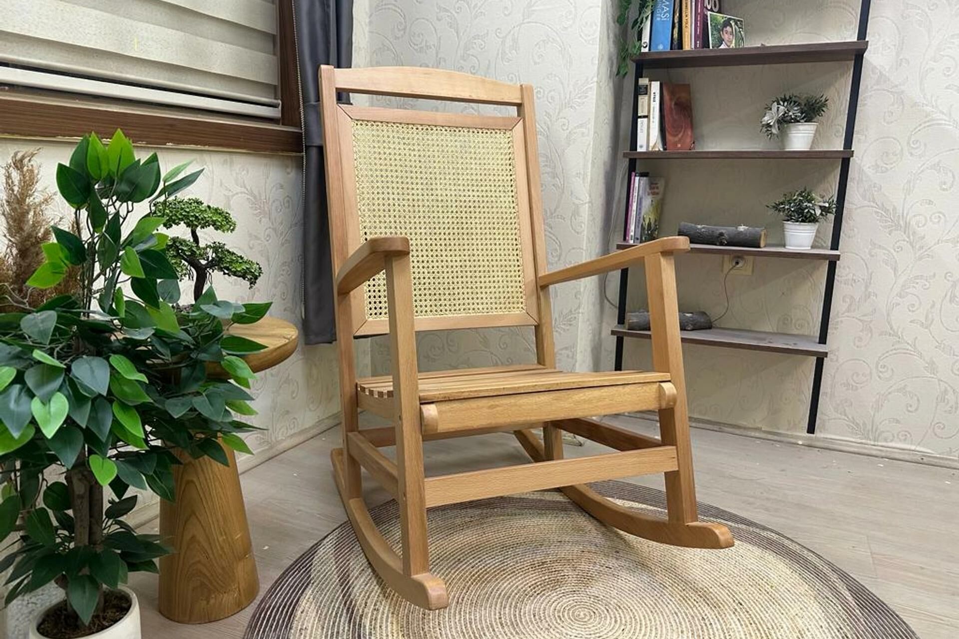 Veranda Hasırlı Naturel Sallanan Sandalye