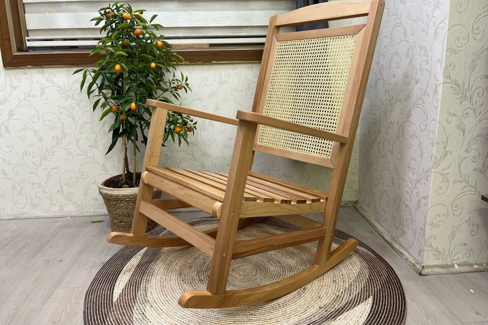Veranda Hasırlı Naturel Sallanan Sandalye